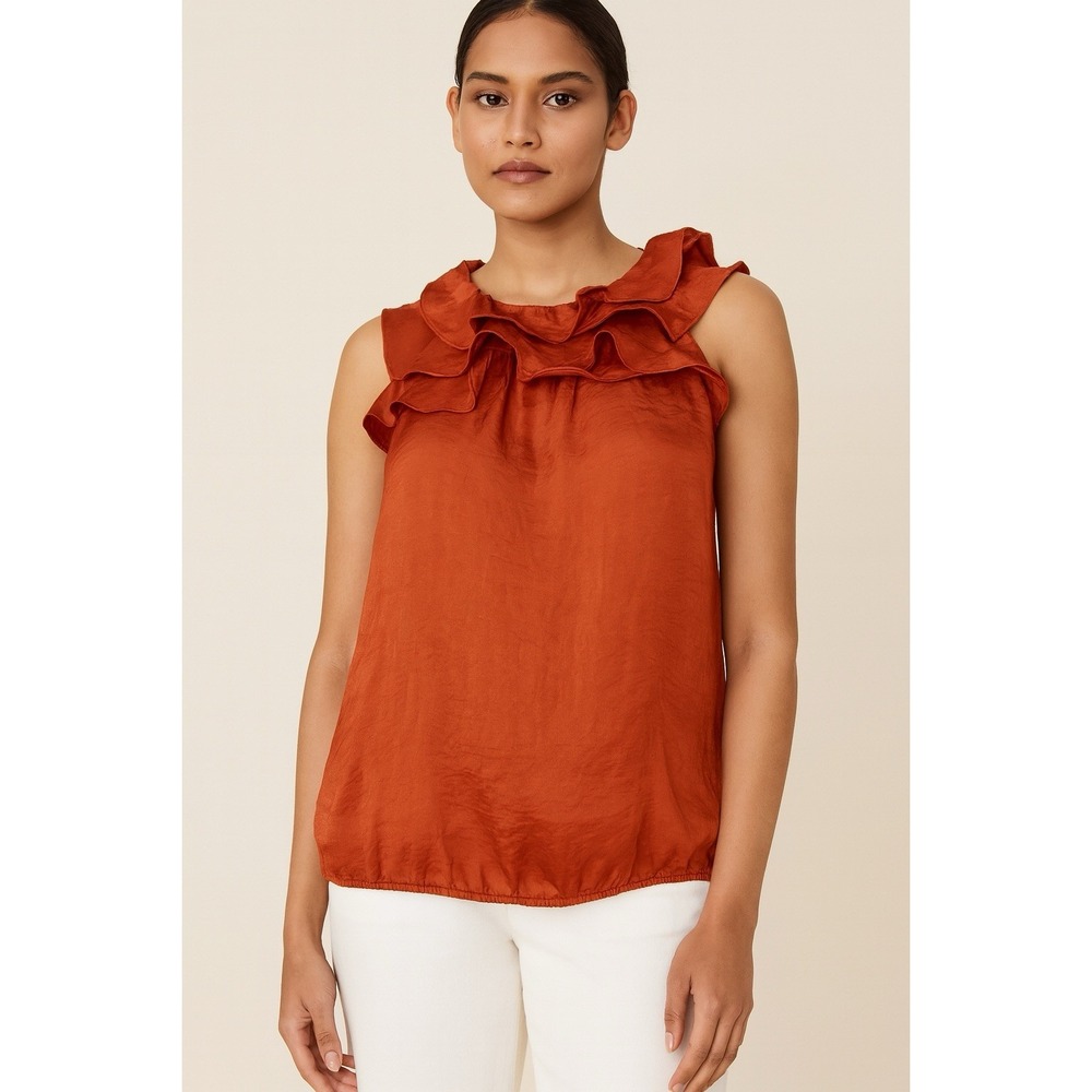 Loft Orange Ruffled Blouse Career Chic SZ‎ XXSP